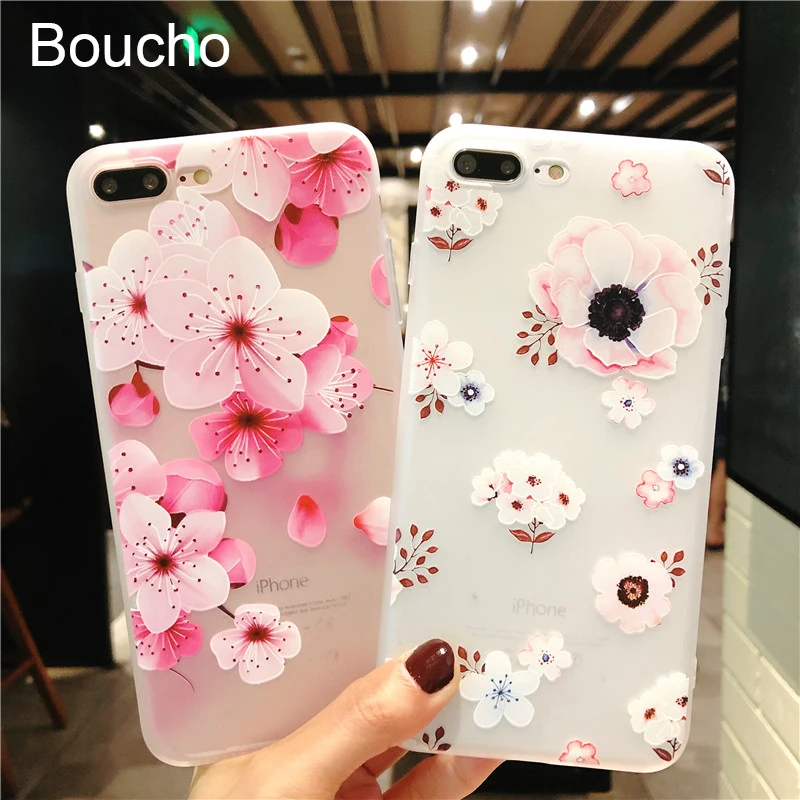 Boucho Pink Peach Flower Floral Phone Case For iphone SE 5 5S Soft Silicone Matte 6s 6 7 8 plus X Funda |