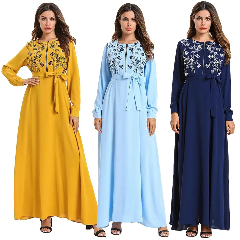 Женское мусульманское Длинное Макси-платье рубашка abaya Zipper Embrodiery Рамадан кафтан