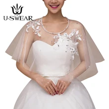 U-SWEAR, новинка, болеро, цветочное кружево, мягкая сетка, прозрачная Свадебная куртка для женщин, Круглый ворот, свадебные аксессуары, свадебные накидки, шали