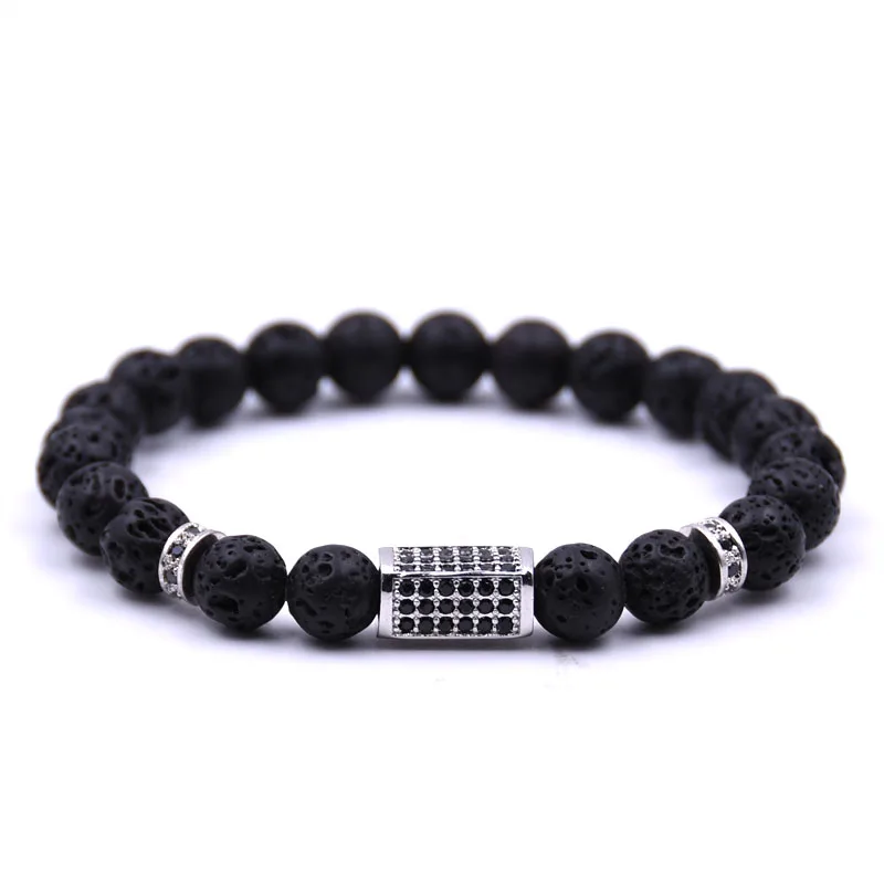 

KANGKANG fashion Volcanic stone Bracelet Micro-inlay Zirconia Dazzling 4 color Quadrangular prism Elastic Rope Bead Bracelet