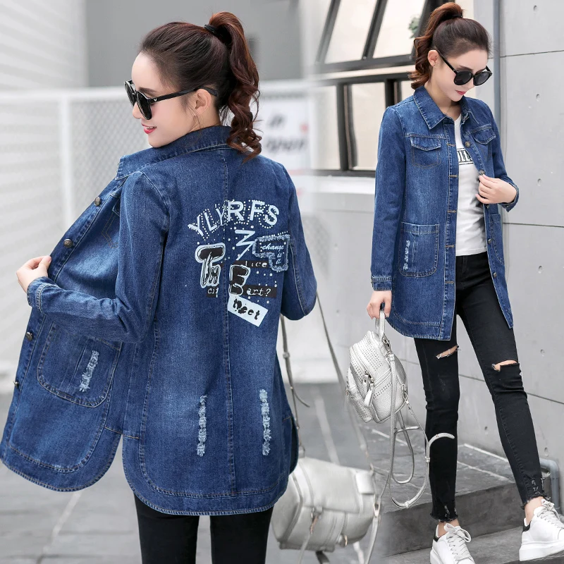 Spring Autumn Ladies Denim Jackets Retro loose denim jacket female Long
