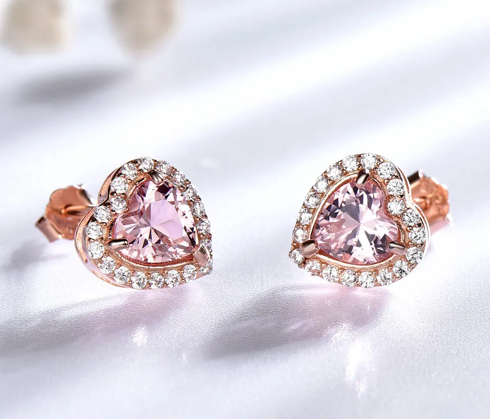 UMCHO розовый морганит драгоценный камень сердце серьги гвоздики для женщин 925 пробы серебряные серьги юбилей Свадебные ювелирные изделия Вечерние
