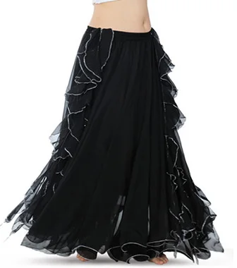 11 цветов, профессиональный шифоновый женский костюм для танца живота, 2 слоя, юбка с разрезом, Новое поступление, юбка для танца живота, платье - Цвет: Черный