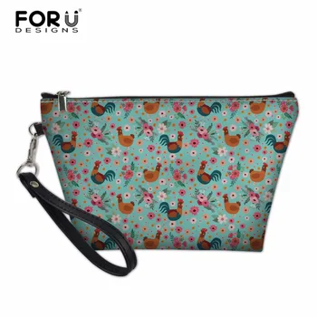 

FORUDESIGNS Waterproof Travel Chicken Printing Toiletry Bags PU Leather Small Women Cosmetic Bag for Make Up Small Makeup Bag