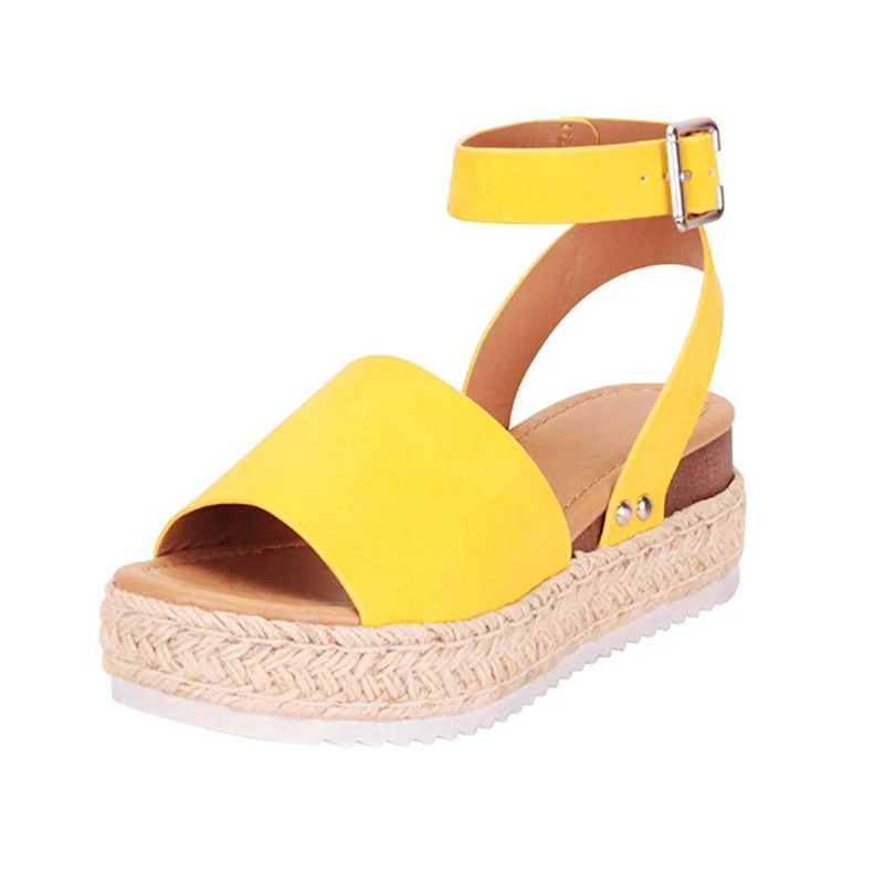 

Casual Women's Solid Sandals Rubber Sole Studded Wedge Buckle Ankle Strap Open Toe Sandals Hot Sell Ladies Summer Footwear A20