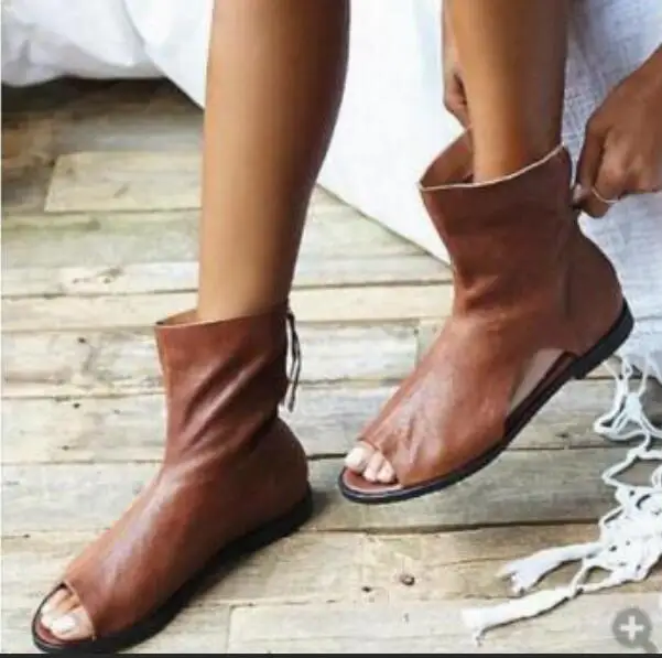 

girls sandalias mujer women summer flats sandals flat peep toe cut out booties casual shoes woman vintage sapato feminino D1108