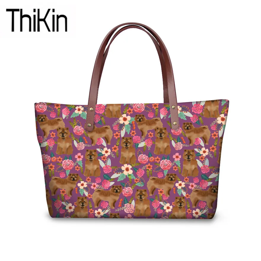 

THIKIN Top-Handle Bags for Women Chow Dog Printing Shoulder Tote Bag Ladies Luxury Design Handbags&Wallet Females Sac A Dos