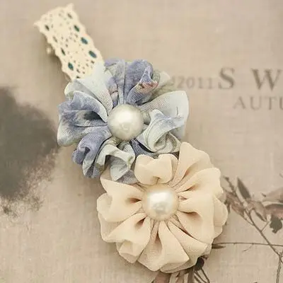 

Double Color Flower With Lace Spring Hair Clip For Girls Chiffon Flower With Pearls Barrette Clips Women Hair Accessories