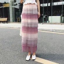 Высокая Комплект пуловер+ кожаная юбка с оборками с принтом тай-дай градиент в радужную полоску кружевное длинное платье многослойная юбка в Корейском стиле элегантная юбка-пачка Бальные вечерние Халат