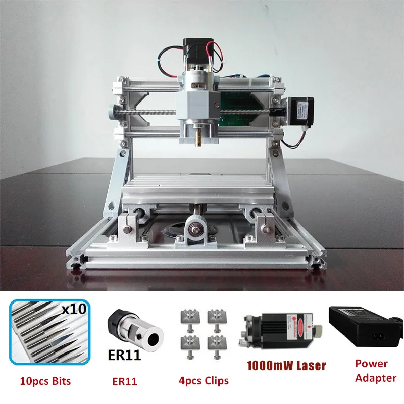 Лазерный гравировальный станок CNC1610 маршрутизатор лазерный гравер GRBL DIY хобби машина 110 В 220 В для дерева PCB ПВХ мини-фрезерный станок с ЧПУ стол - Цвет: With ER11 and 1000mW