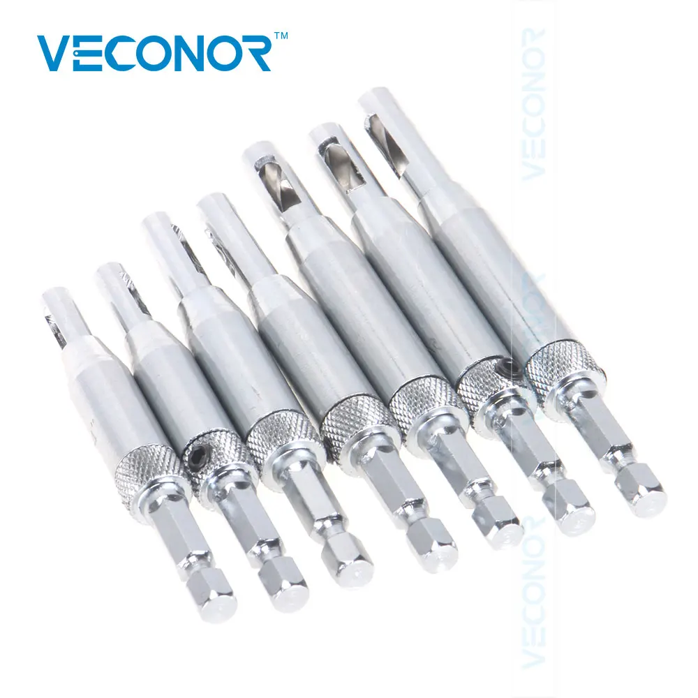 7PCS Self Centering Hinge Twist Drill Bits Window Doors Screw Hole Saw Woodworking Reaming Cabinet Tool Set HSS Steel