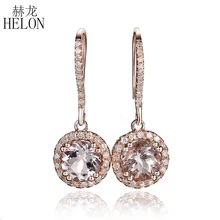 HELON благородный твердый 10 к розовое золото проложить зубец Установка 6 мм круглой огранки 1.6ct морганит и 0.3ct натуральные бриллианты серьги ювелирные украшения