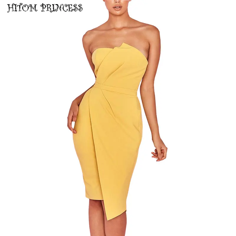 HITOM принцессы без бретелек Bodycon платье знаменитости Вечеринка Для женщин летние