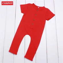 COSPOT Newborn Summer Romper Baby Boys Girls Cotton Rolled Sleeve Jumpsuit Kids Plain Fashion Jumper Infant
