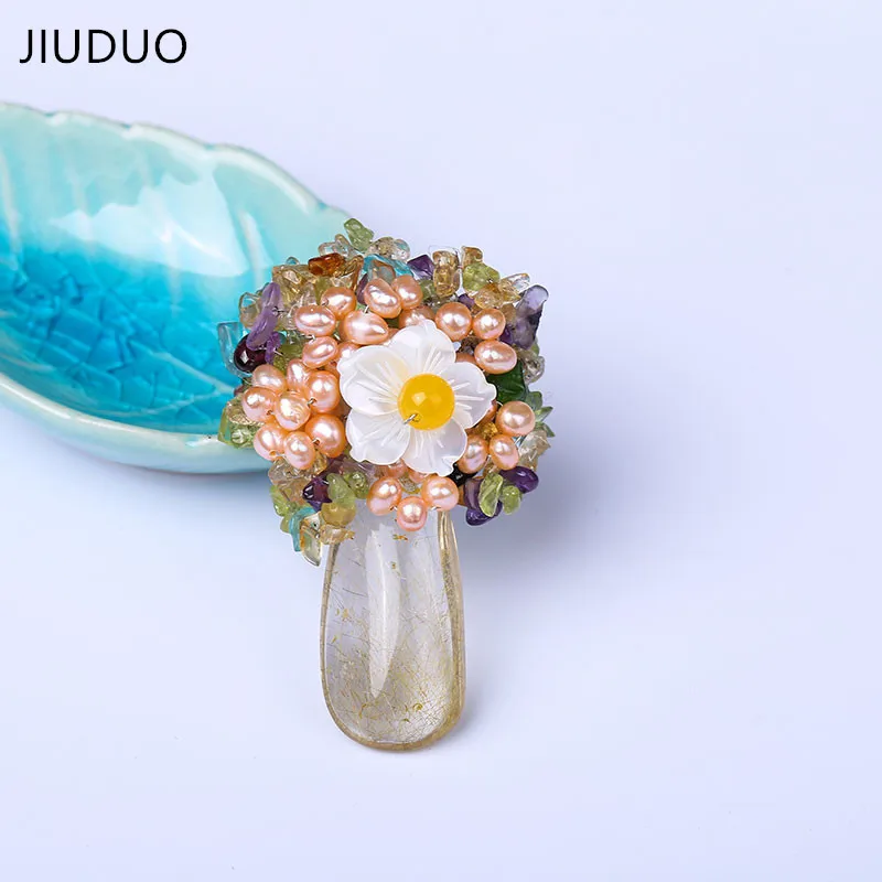 

Simulated Pearl Flower Brooches For Women Vintage Bauhinia Brooch Pins Nature Stone Scarves Buckle Pendants