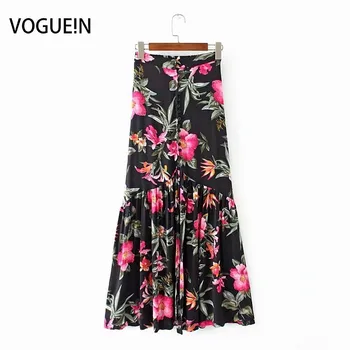 

VOGUEIN New Womens Casual Floral Print Button Down Split Maxi Skirt Plus Sizes Wholesale