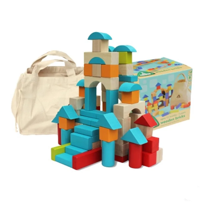 Wooden Toys Early Childhood Education Toys 100 Pieces Geometric Assembling Blocks Building