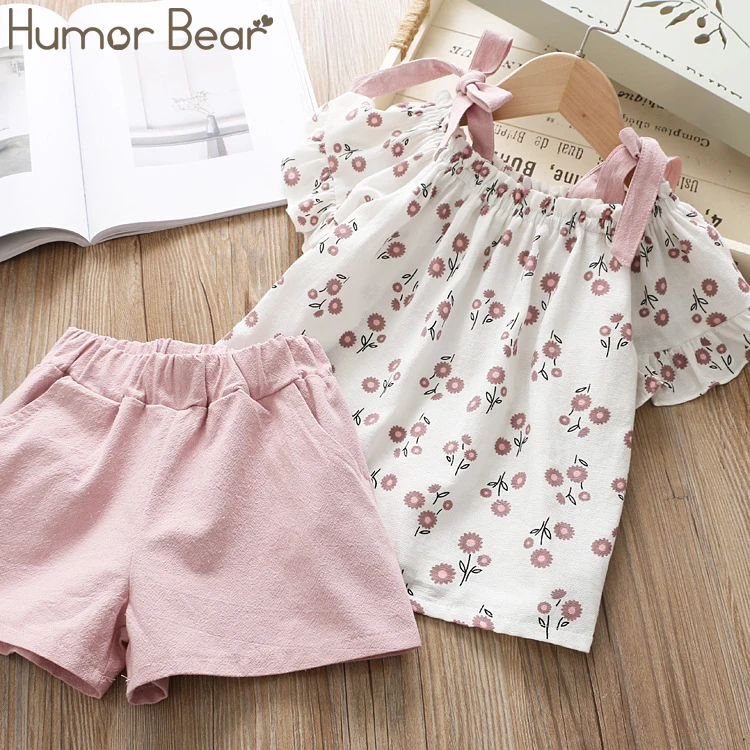 Humor bear/комплект одежды для девочек, коллекция года, новая летняя детская одежда топ на бретельках с цветочным принтом+ шорты комплект из 2 предметов одежда для маленьких девочек