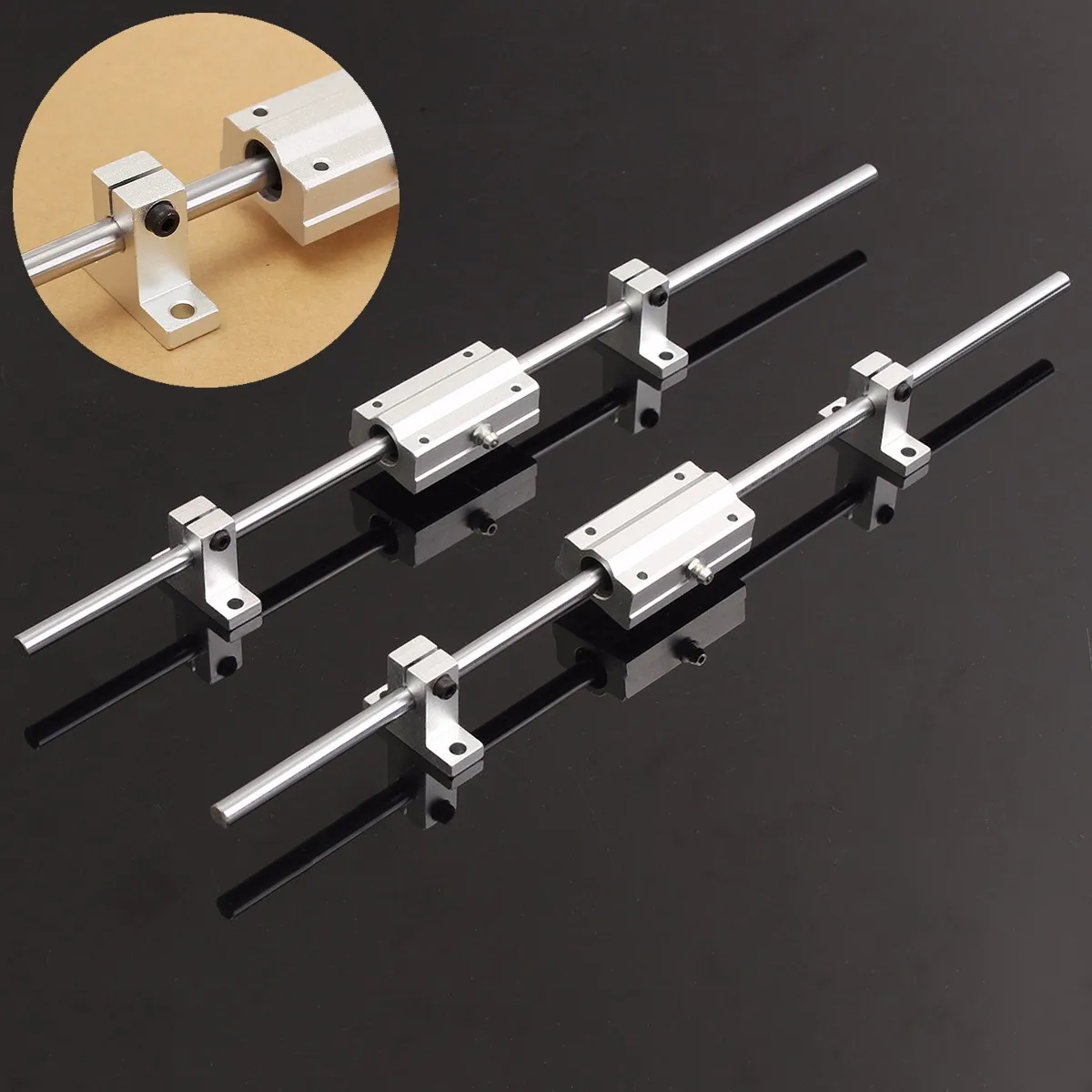 

2Pcs Linear Shaft Rod Rail Kit 8mm 400mm W/ 2 SCS8LUU Bearing for 3D printer CNC Optic Axis Linear Guides Silver Steel