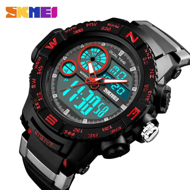 

SKMEI Men Quartz Watch Dual Display Digital Man Sport Watches 2 Time Waterproof 12/24 Hour Outdoor Fashion Clock Wristwatch 1332