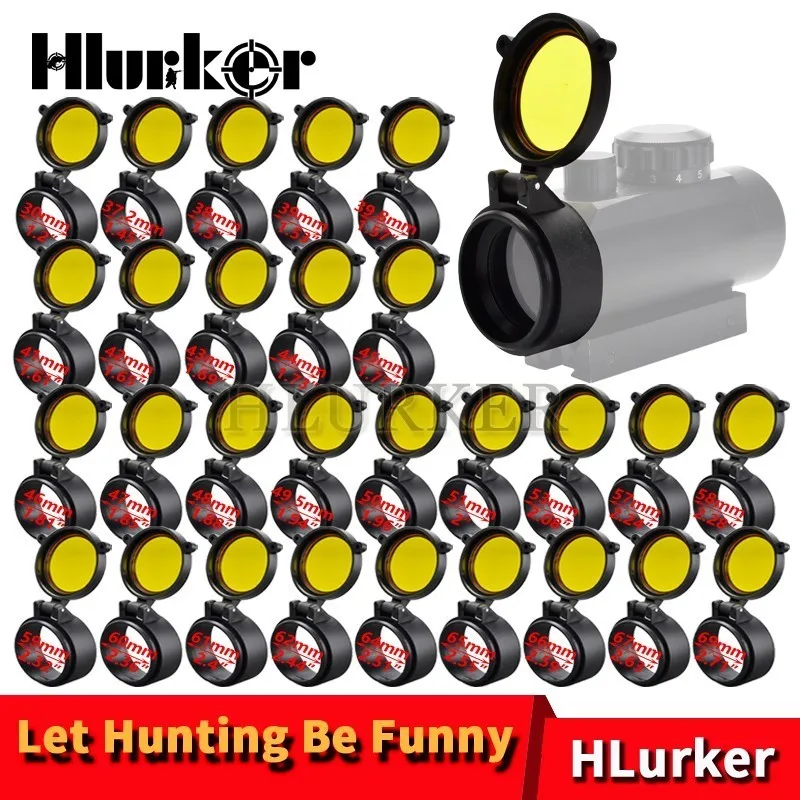 

Hlurker Hunting 30-69mm Transparent Airsoft Rifle Scope Lens Cover Flip Up Quick Spring Protector Cap Yellow Objective Lense Lid