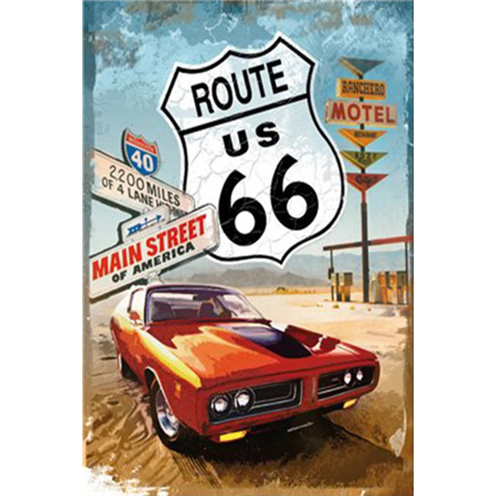 АЗС Route 66 старинный оловянный знак бар украшение для стен дома, паба ретро металл искусство пиво кофе плакат тарелка 1001(484