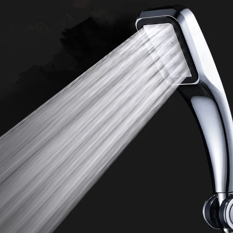 

High Pressure HandHeld Shower Head Chrome-Plate Panel Streamline Water Saving Square Bathroom 300 Holes Shower Head