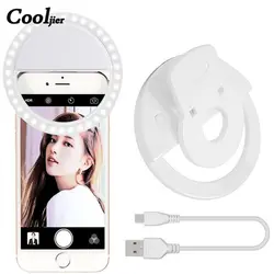 Cooljier Новый selfie кольцо свет, usb-зарядка Портативный светодиодной вспышкой Камера телефон selfie Ring light зажим видео свет ночного расширения