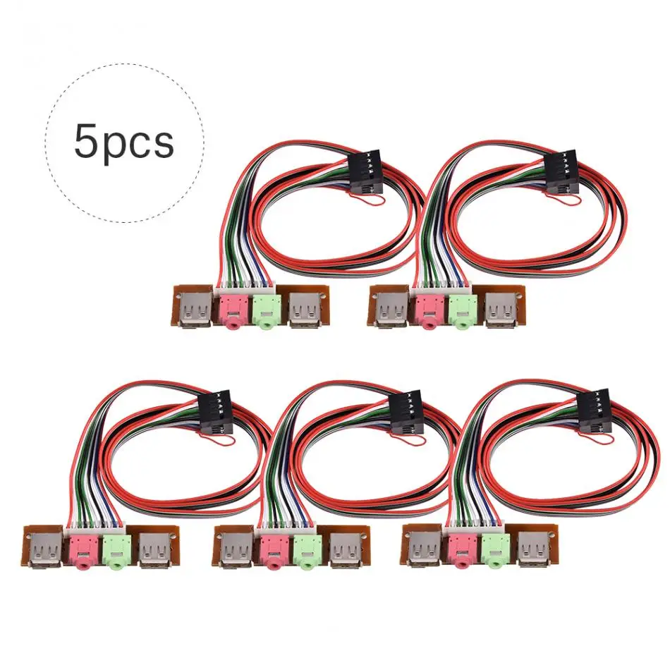 5pcslot PC Computer Front Panel Case USB 2.0 Mic Earphone 3.5mm Audio for Computer Accessories