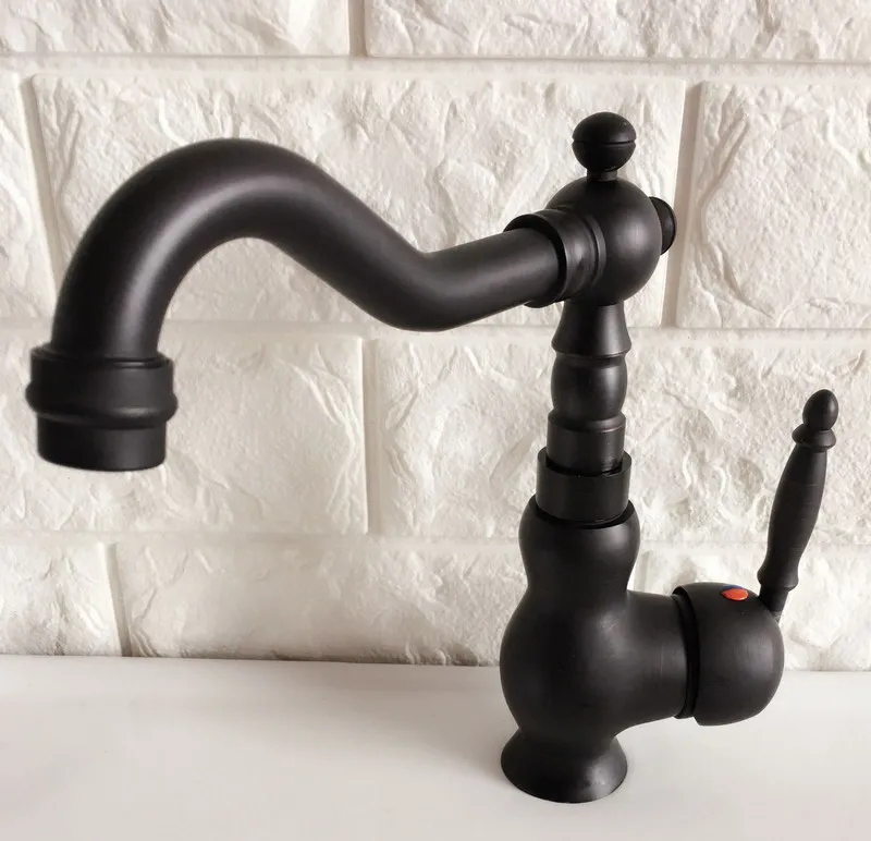 Kitchen Wet Bar Bathroom Vessel Sink Faucet Black Oil Rubbed Bronze One Handle Swivel Spout Mixer Tap Single Hole mnf356