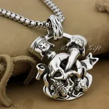 Huge Heavy 925 Sterling Silver Unique Skull Cross Mens Biker Pendant 9P008(Necklace 24inch)