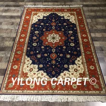 Yilong 4'x6' Прочный ручной работы персидкий шелковый ковер для гостиной украшение турецкий синий ковёр из шелка и шерсти(WY2126S4x6