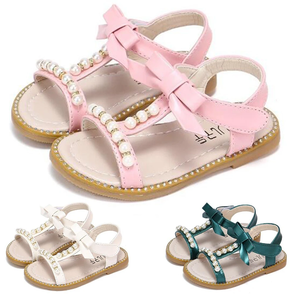 

Summer Style Children Sandals Girls Princess Beautiful Pearl Bowknot Shoes Toddler Kids Flat Sandals Baby Girls Roman Shoes P30