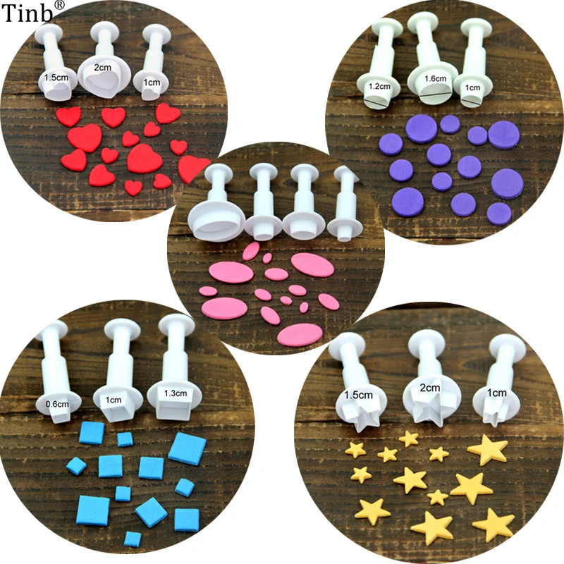 

16pc Square/round/heart/oval/ five-point star Plunger Cake Molds Cake Decorating Tools Baking Cookie Cutter Fondant cutter Tools