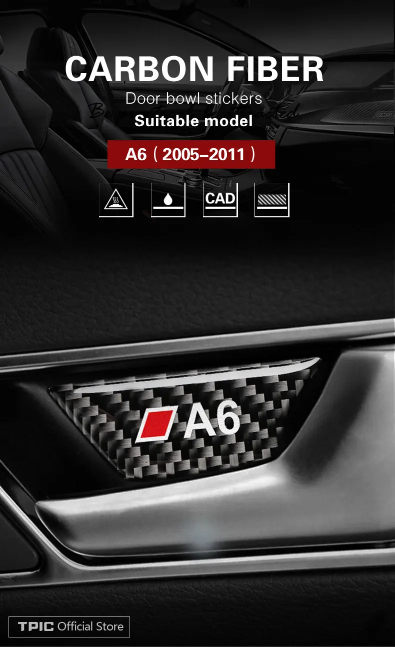 Для Audi A6 c5 c6 автомобильный Стайлинг из углеродного волокна дверные ручки наклейки для авто ручки для автомобильных дверей Чехлы для интерьера автомобиля аксессуары