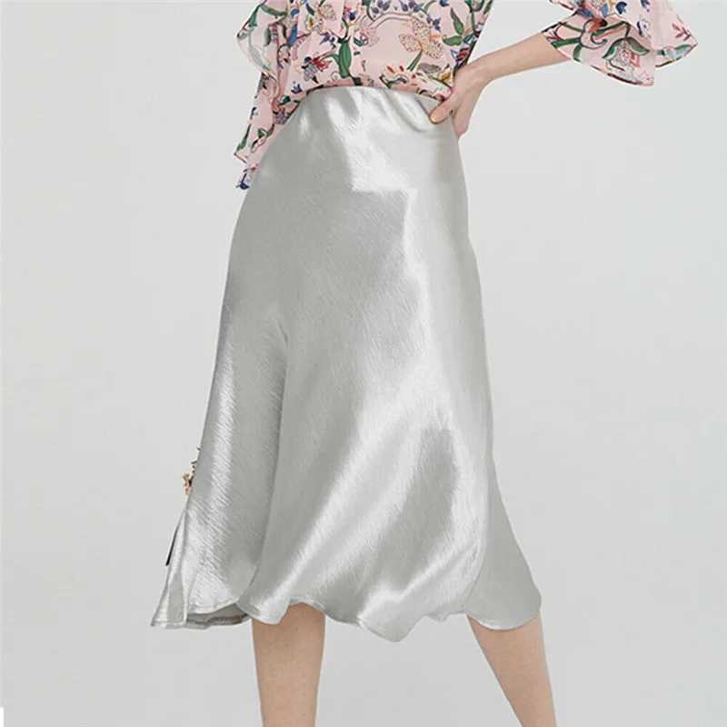 Юбка Женская атласная средней длины Офисная облегающая длинная юбка модный