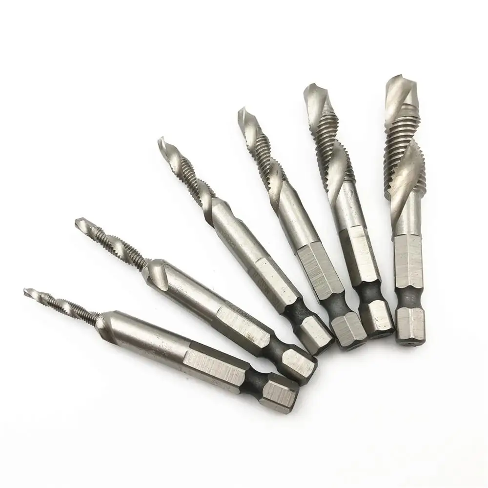

6pcs/set Metric Taps Drill Bits M3 M4 M5 M6 M8 M10 Hand Screw Thread Hex Shank HSS Tap Drill Woodworking Tools