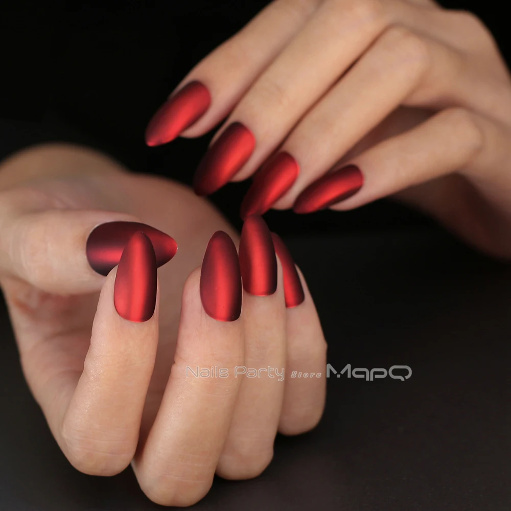 

New stiletto nails red medium cool fake nails Christmas gift chrome False nails vampire high quality Mahgany 24pcs Burgundy