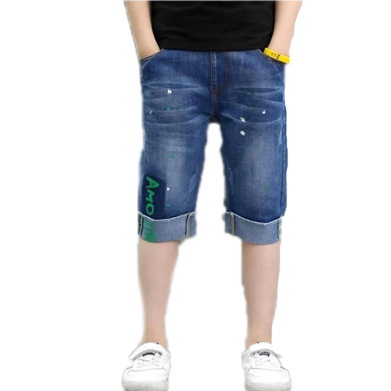 

Teenager Kids Boys Denim Shorts 4Y-16Y Summer Letter Printed Children Boys Casual Pants Soft Cotton Jeans Short Straight Pants