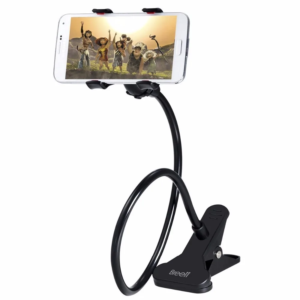 Novpeak Long Arm Lazy Bracket 360 Degree Rotation Double Clip Phone