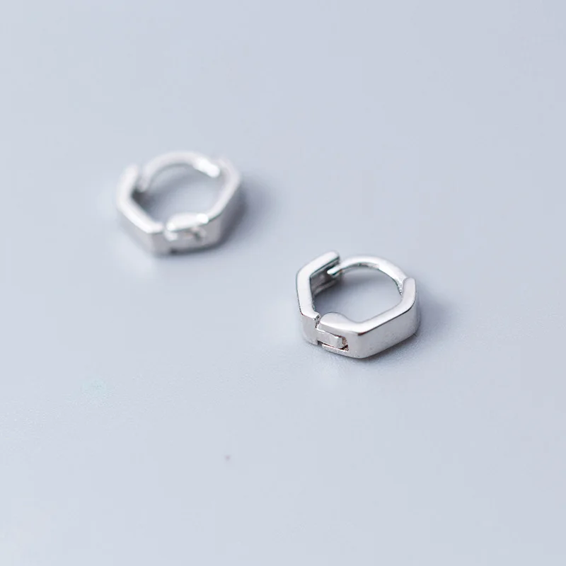 WTLTC 925 серебро маленькие колечки для пирсинга серьги для женщин минимальное ухо манжеты Серьги геометрический пирсинг Huggie серьги мини - Окраска металла: Round