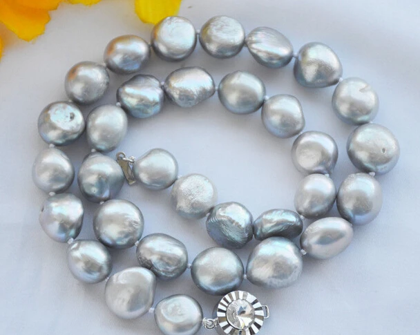 

FREE SHIPPING>>>@@ > N3140 GRAY BAROQUE freshwater PEARL NECKLACE 17inch