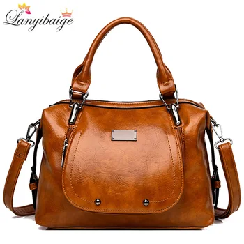 

Vintage Women Tote Oil Wax Leather Luxury Ladies Handbags Crossbody Bags For Female 2019 Designer Women Bag Brand Shoulder Bags