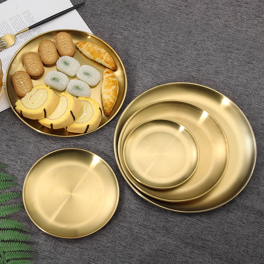 Golden Stainless Steel Tray Scandinavian Round Storage Tray Simple Snack Cake Display Metal Plate Photography Props