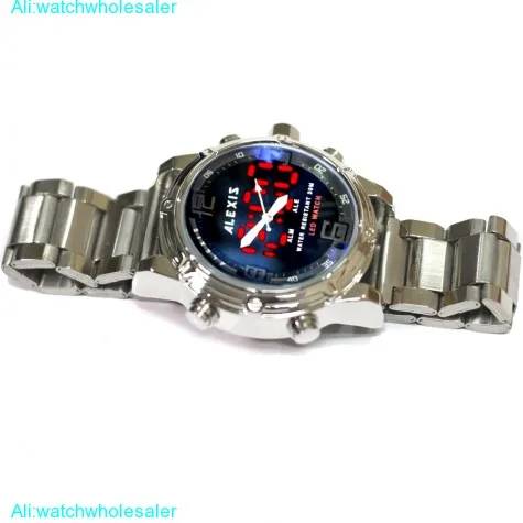 ALEXIS Аналоговый светодиодный цифровые часы AW802L черные часы синий тон цветной ремешок для мужчин