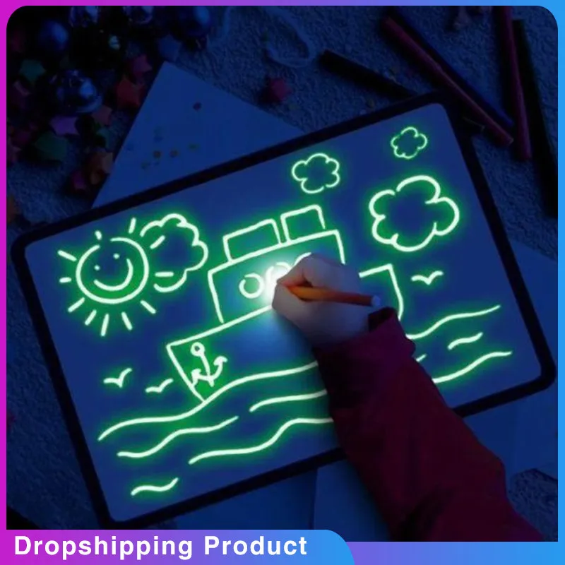 

2019 fluorescent magic light drawing board Draw with light fun and developing toy glow in Dark for kids drawing toys gift