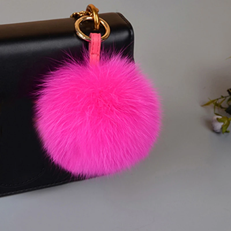 Moda Llavero 9 colores 10 cm Real Fox Fur Ball Llavero pompones de piel Llavero piel Pom Llavero para CharmBag colgante