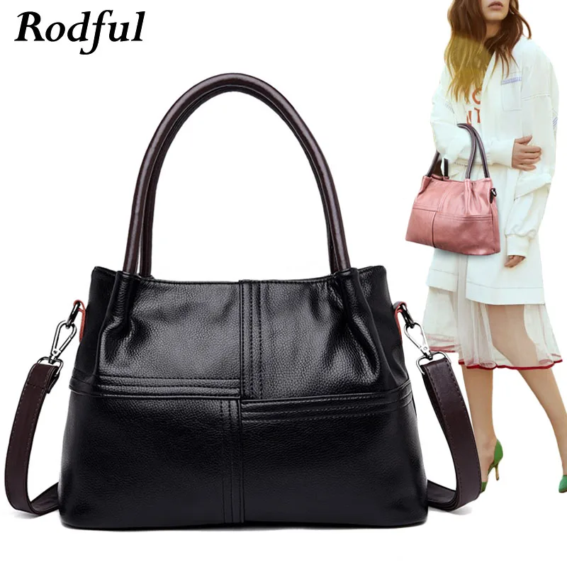 

Rodful luxury women shoulder bag ladies genuine leather handbags women black pink Large casual tote hand bag female Sac a main