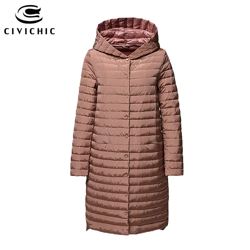 

CIVICHIC S-XXXXXL Woman Light Down Jacket Long Loose Buttons Winter Warm Coat Hooded Eiderdown Out Clothing Fashion Wear DC532