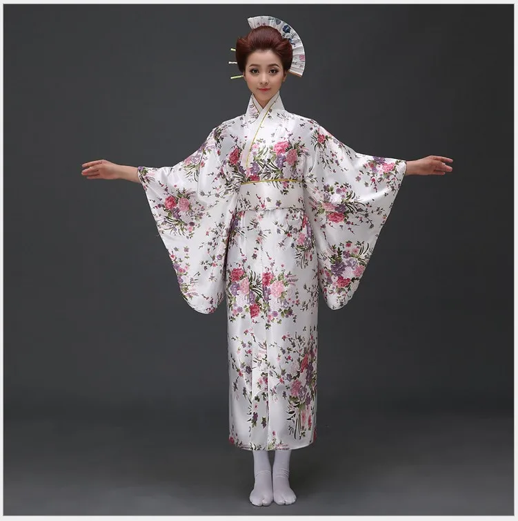 Новое поступление японское традиционное атласное кимоно классическое юката с Obi сексуальное винтажное женское платье для выпускного вечера цветочный один размер